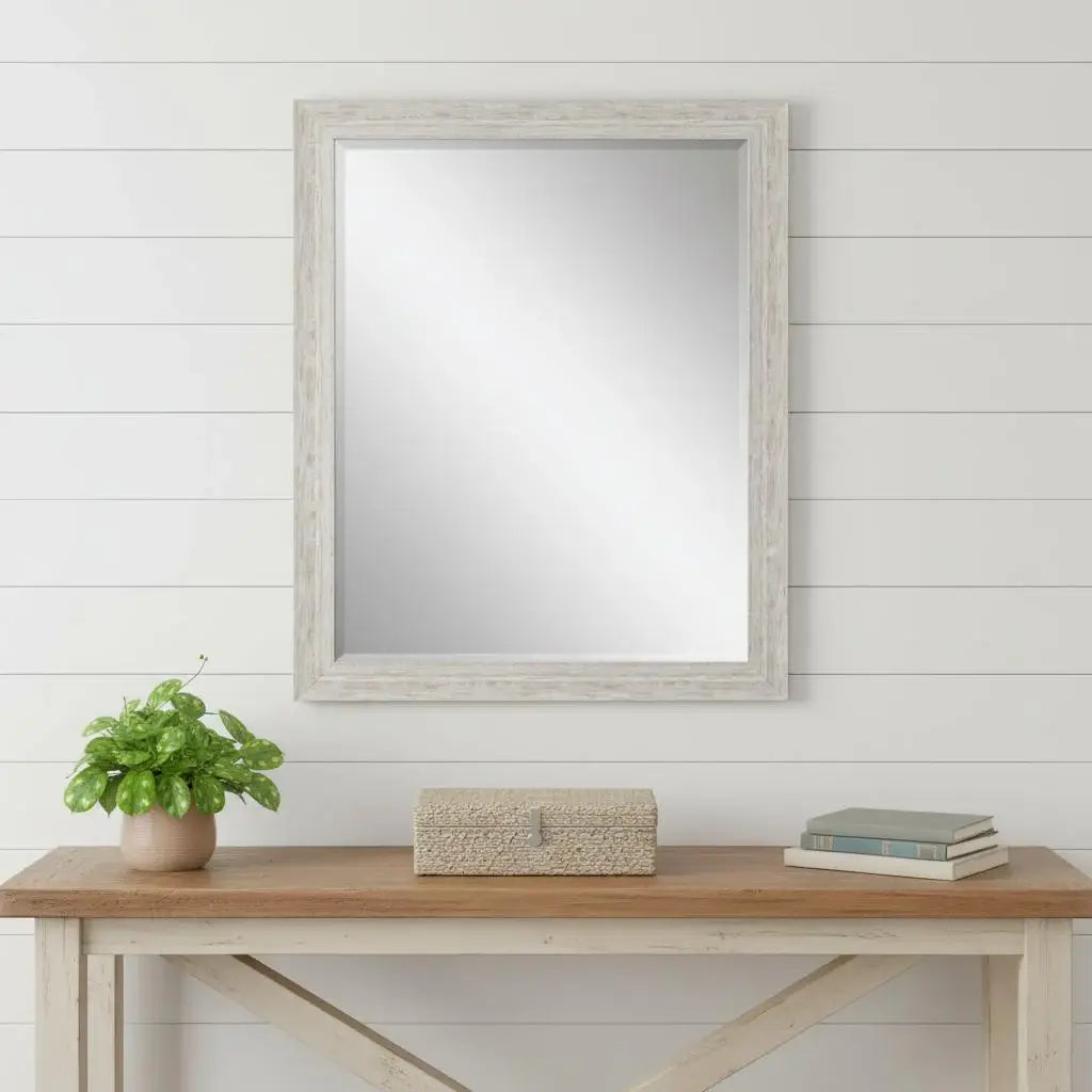 34" White Distressed Wood Framed Accent Mirror - Homeroots - Flyclothing LLC