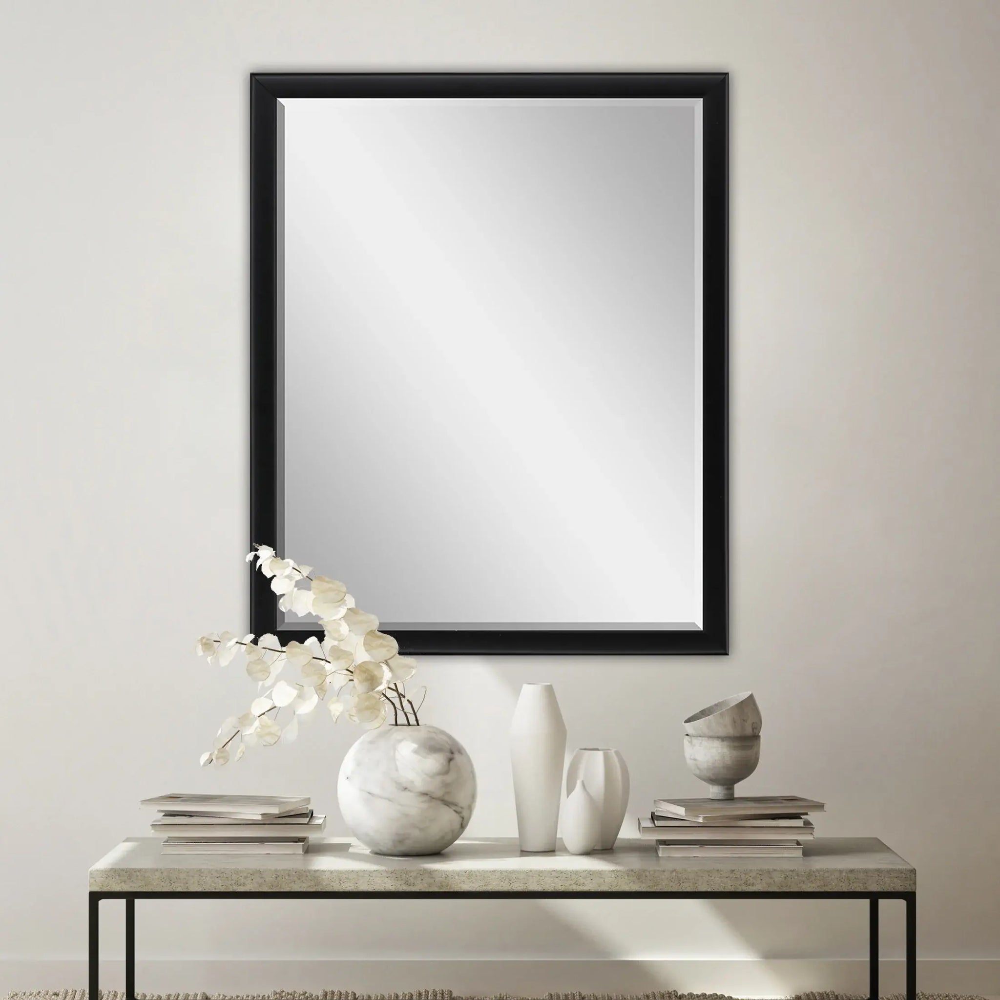 50" Black Solid Wood Framed Accent Mirror - Homeroots - Flyclothing LLC