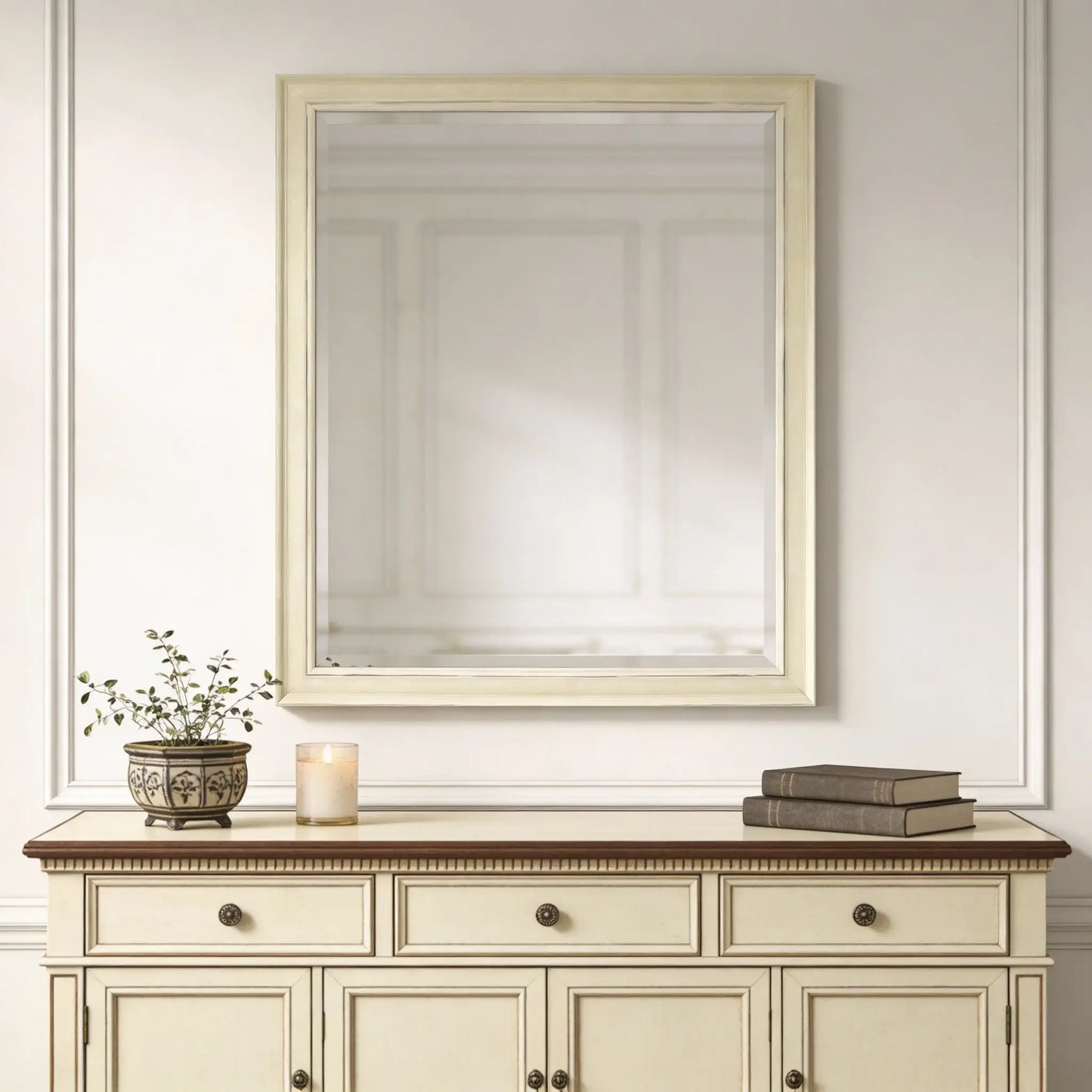 52" Ivory Distressed Wood Framed Accent Mirror - Homeroots - Flyclothing LLC