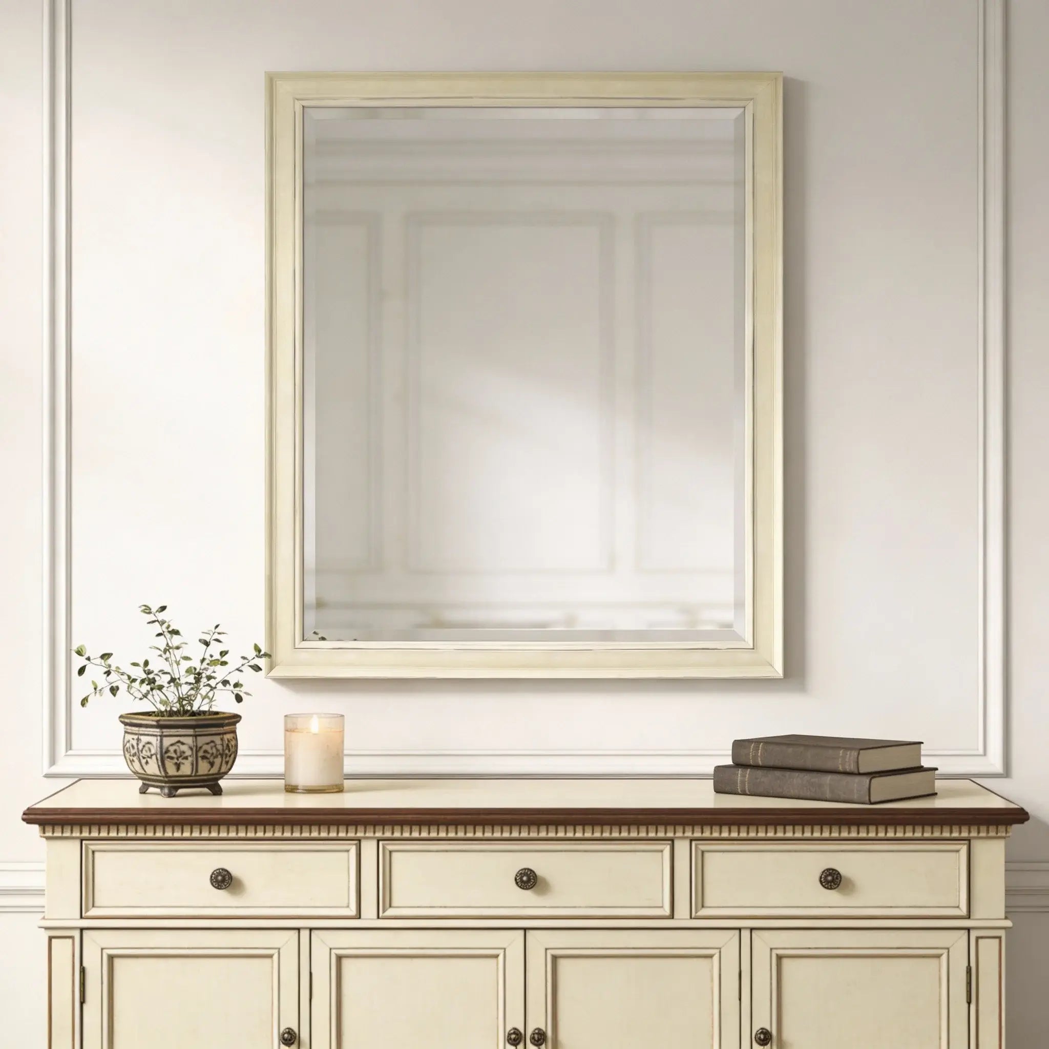 52" Ivory Distressed Wood Framed Accent Mirror - Homeroots - Flyclothing LLC