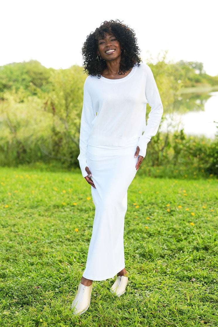 Pima Cotton Mini Knit Crewneck Sweater - White - PLANET by Lauren G - Flyclothing LLC