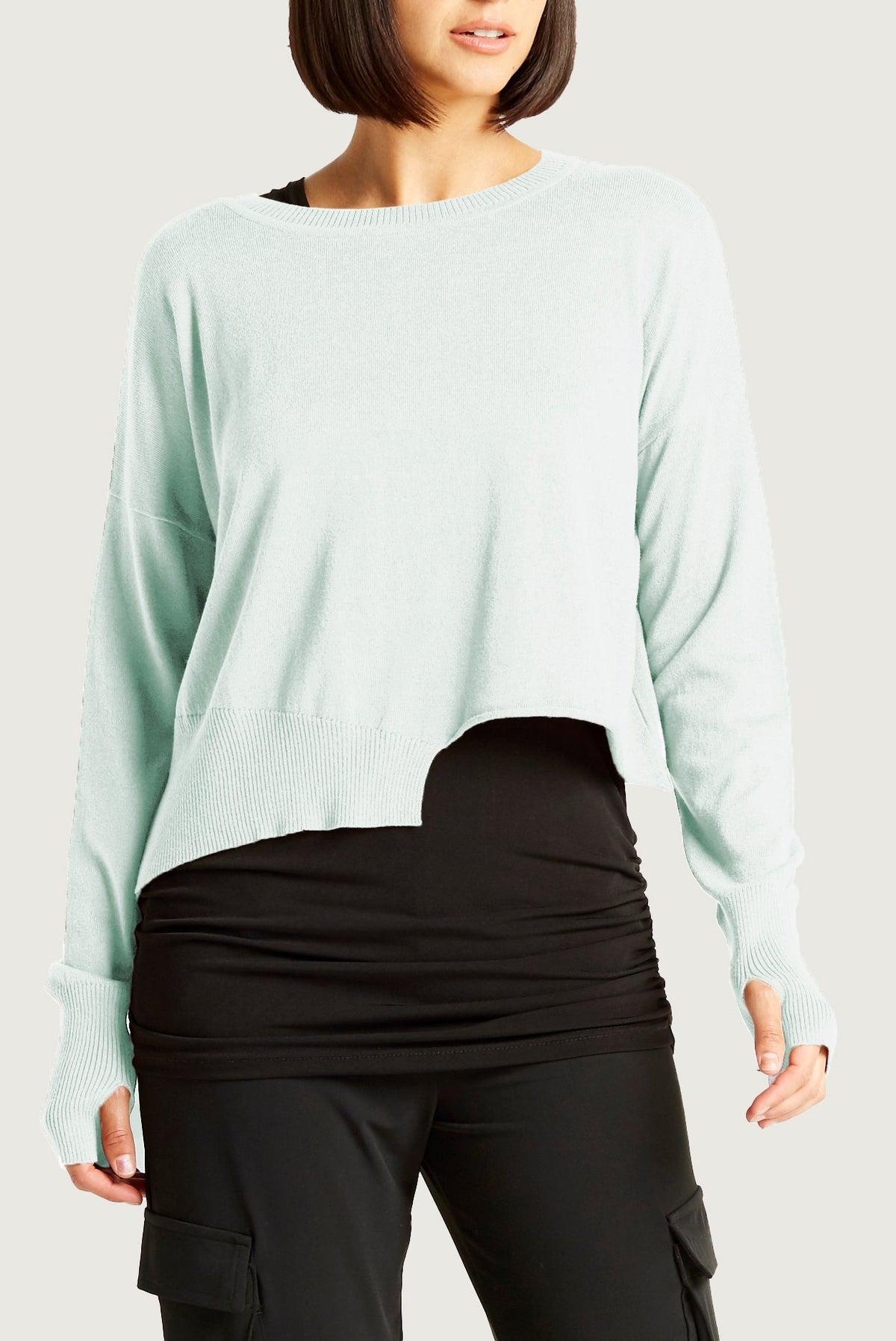 Pima Cotton Mini Knit Crewneck Sweater - Mint - PLANET by Lauren G - Flyclothing LLC