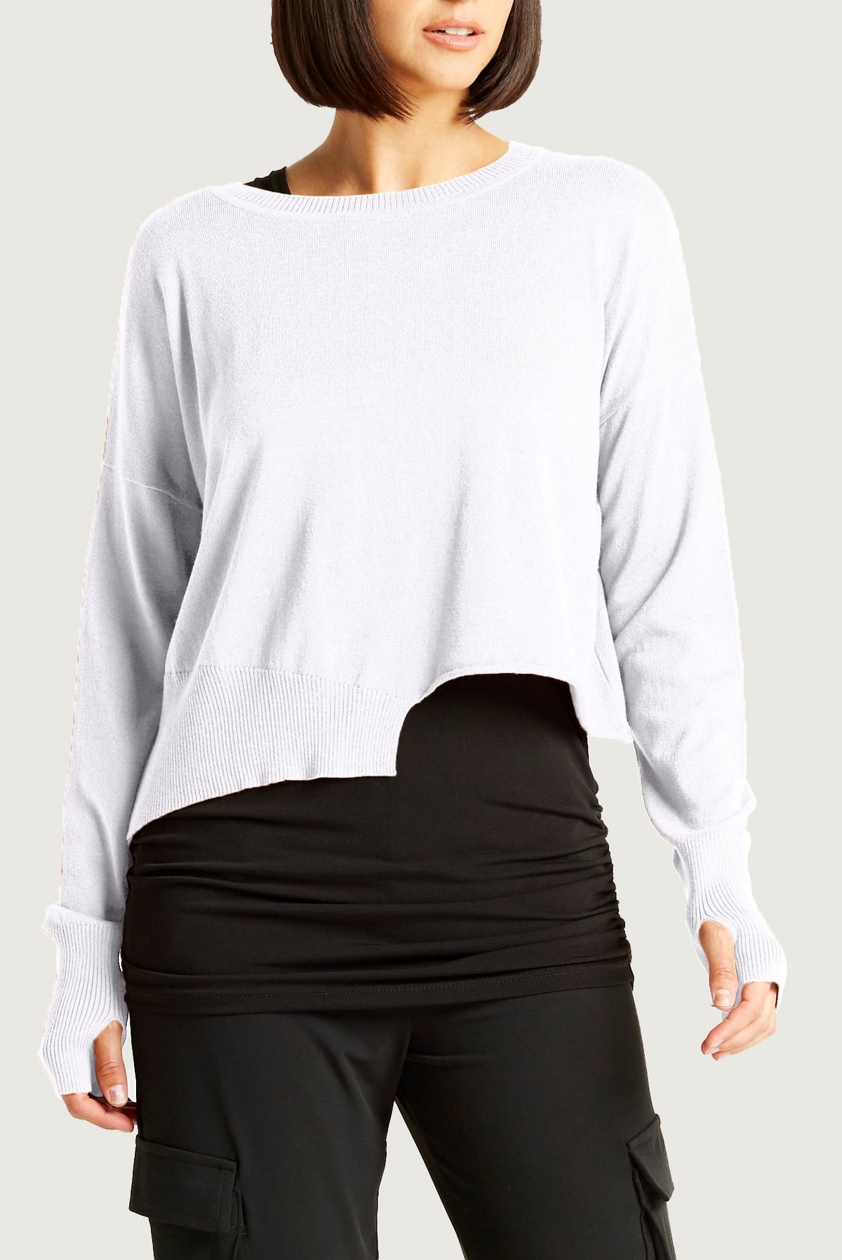 Pima Cotton Mini Knit Crewneck Sweater - White - PLANET by Lauren G - Flyclothing LLC