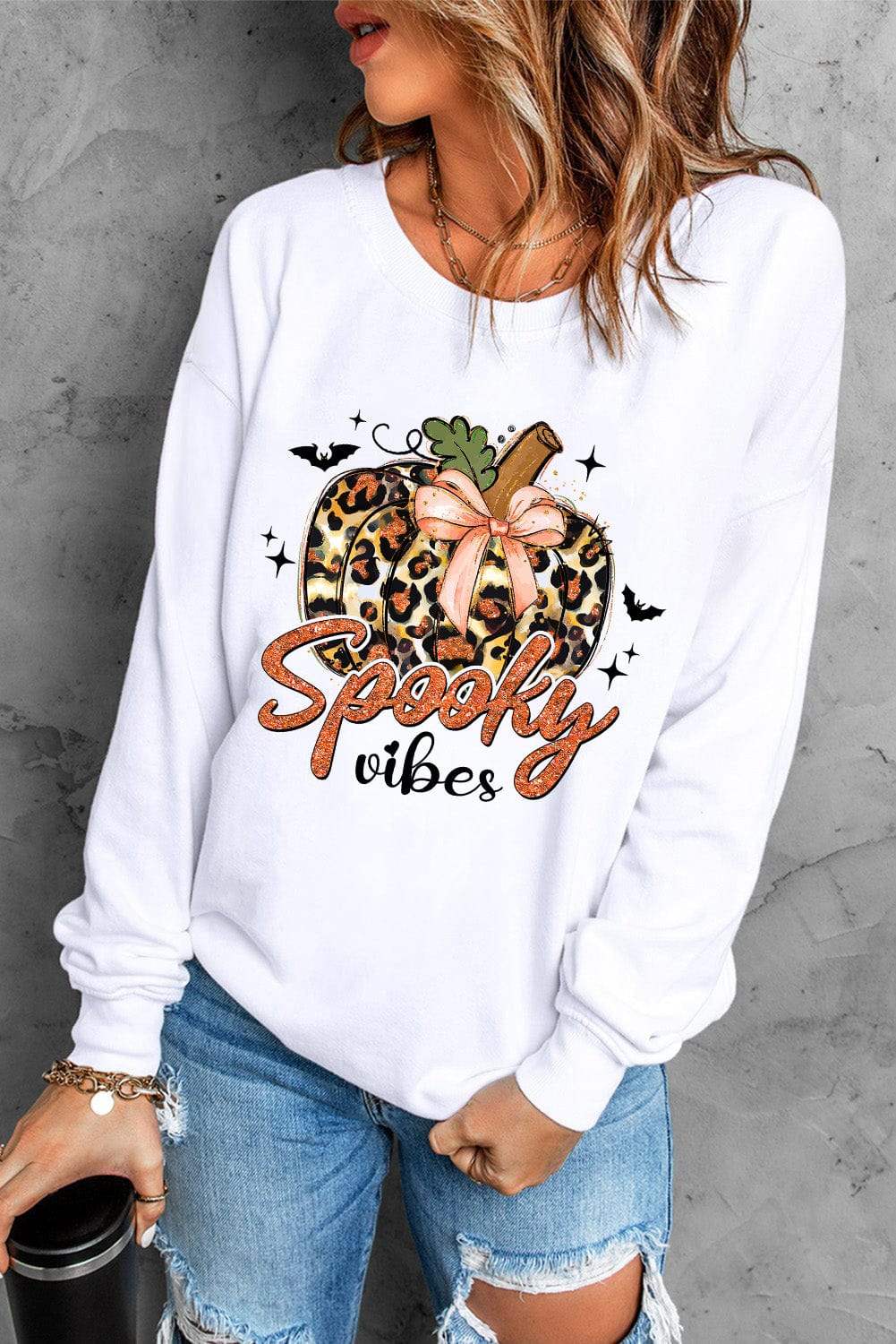 Graphic Round Neck Long Sleeve Sweatshirt - Trendsi - Flyclothing LLC