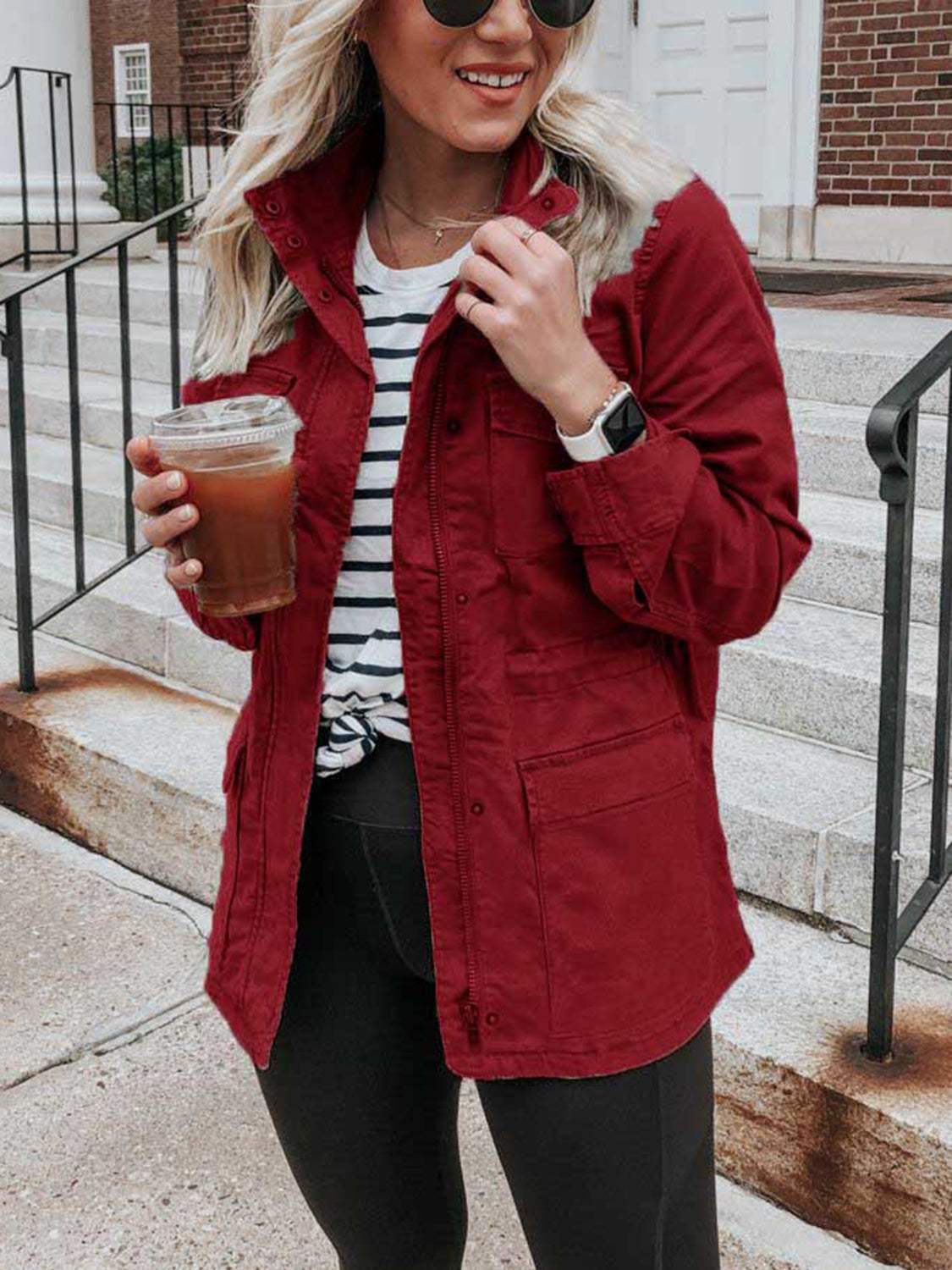 Pocketed Long Sleeve Zip Up Jacket - Trendsi - Flyclothing LLC