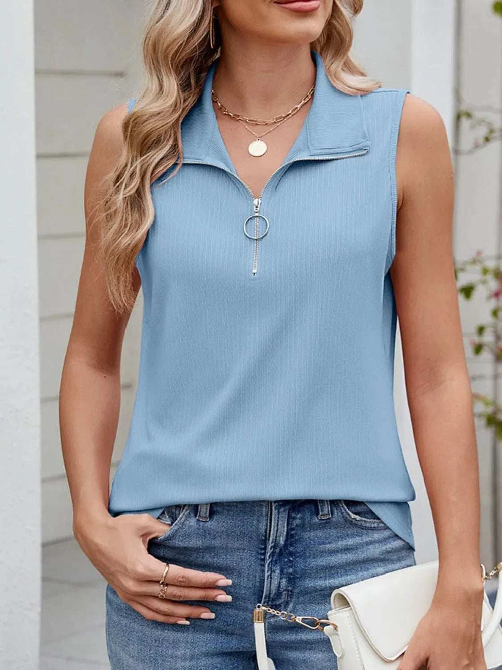 Quarter Zip Collared Tank - Trendsi - Flyclothing LLC