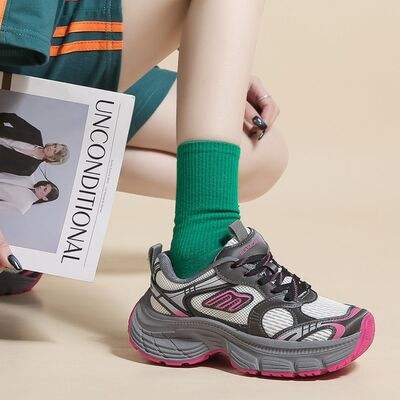 Letter Lace-Up Round Toe Athletic Shoes - Trendsi - Flyclothing LLC