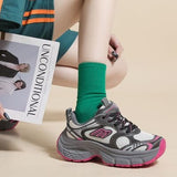 Letter Lace-Up Round Toe Athletic Shoes - Trendsi