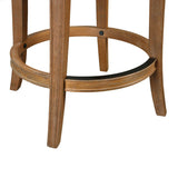 Linen and Brown Fabric and Solid Wood Low Back Counter Height Swivel Bar Chair - HomeRoots - Flyclothing LLC