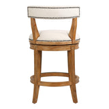 Linen and Brown Fabric and Solid Wood Low Back Counter Height Swivel Bar Chair - HomeRoots - Flyclothing LLC