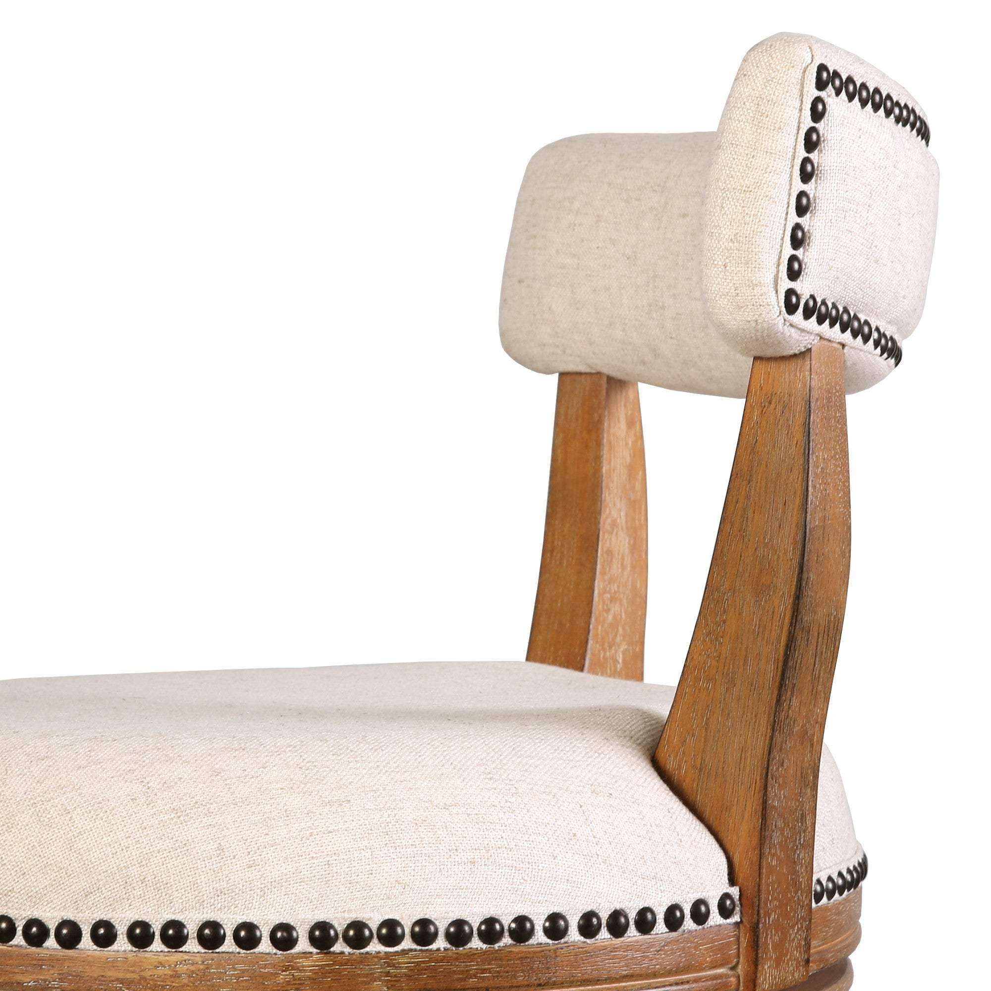 Linen and Brown Fabric and Solid Wood Low Back Counter Height Swivel Bar Chair - HomeRoots - Flyclothing LLC