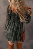 Ruched Printed Long Sleeve Mini Dress - Trendsi