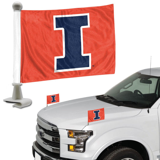 Illinois Illini Ambassador Car Flags - 2 Pack Mini Auto Flags, 4in X 6in - Illinois