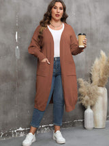 Plus Size Long Sleeve Pocketed Cardigan - Trendsi - Flyclothing LLC