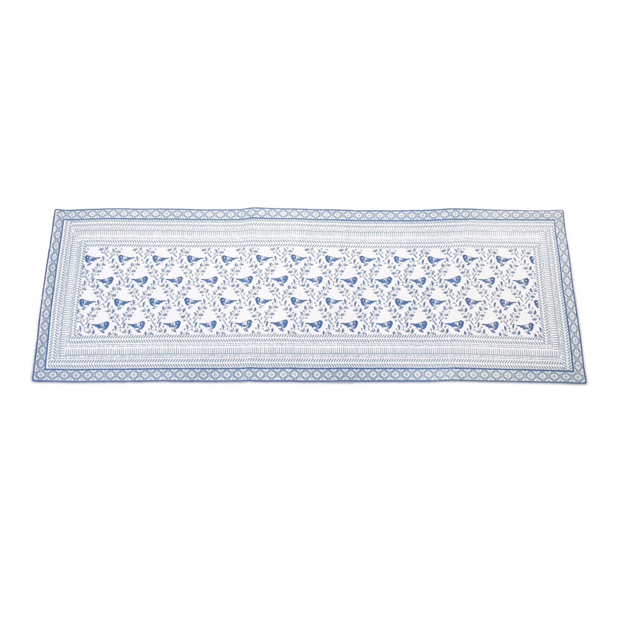 68" Blue And White Geometric And Floral Table Runner - HomeRoots - Flyclothing LLC