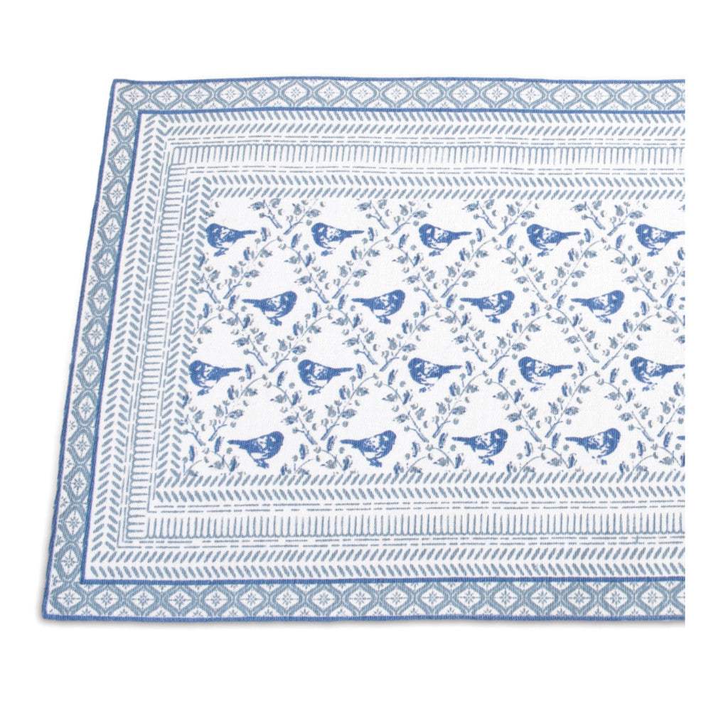 68" Blue And White Geometric And Floral Table Runner - HomeRoots - Flyclothing LLC