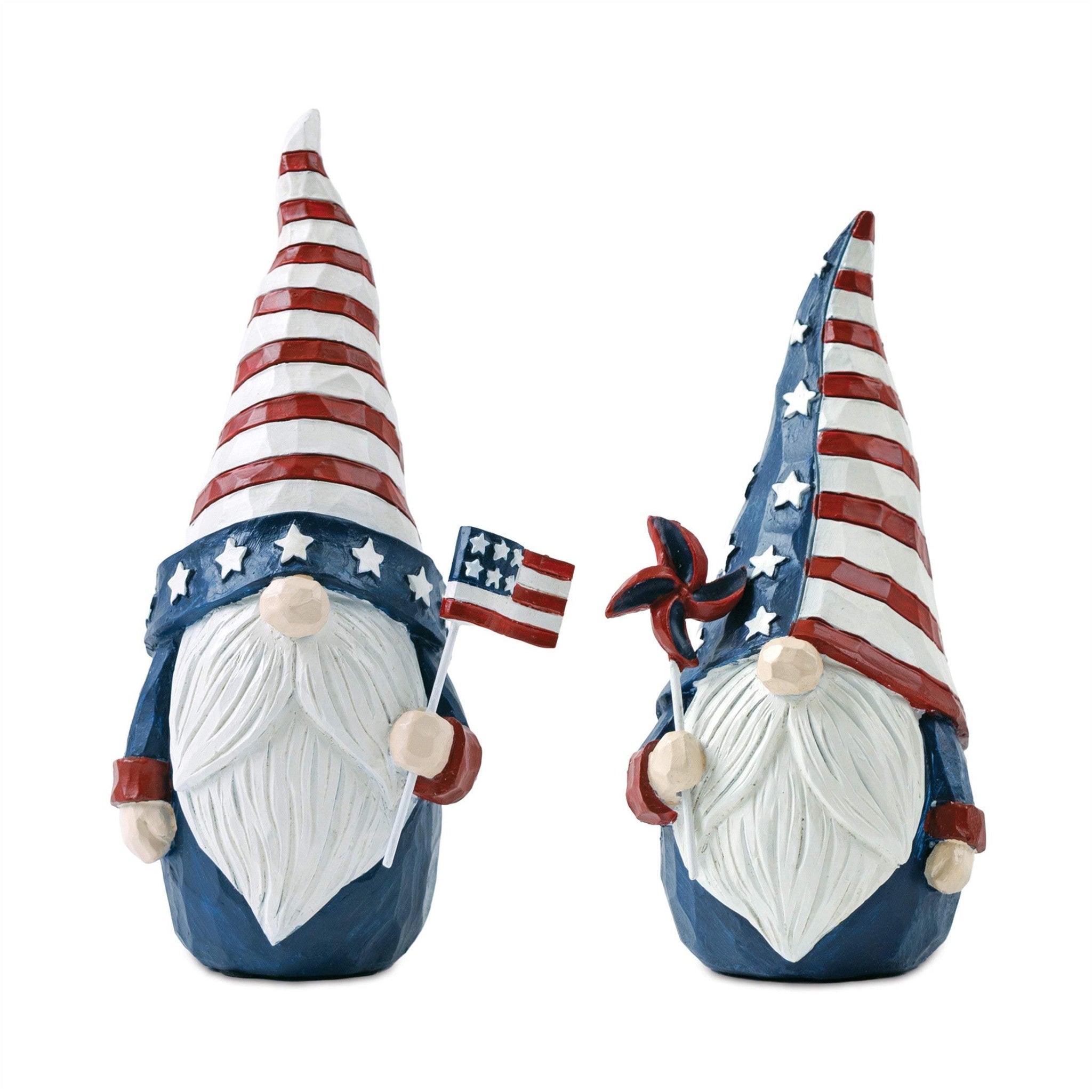 Set of Two Red White And Blue Polyresin Standing Gnomes - HomeRoots - Flyclothing LLC