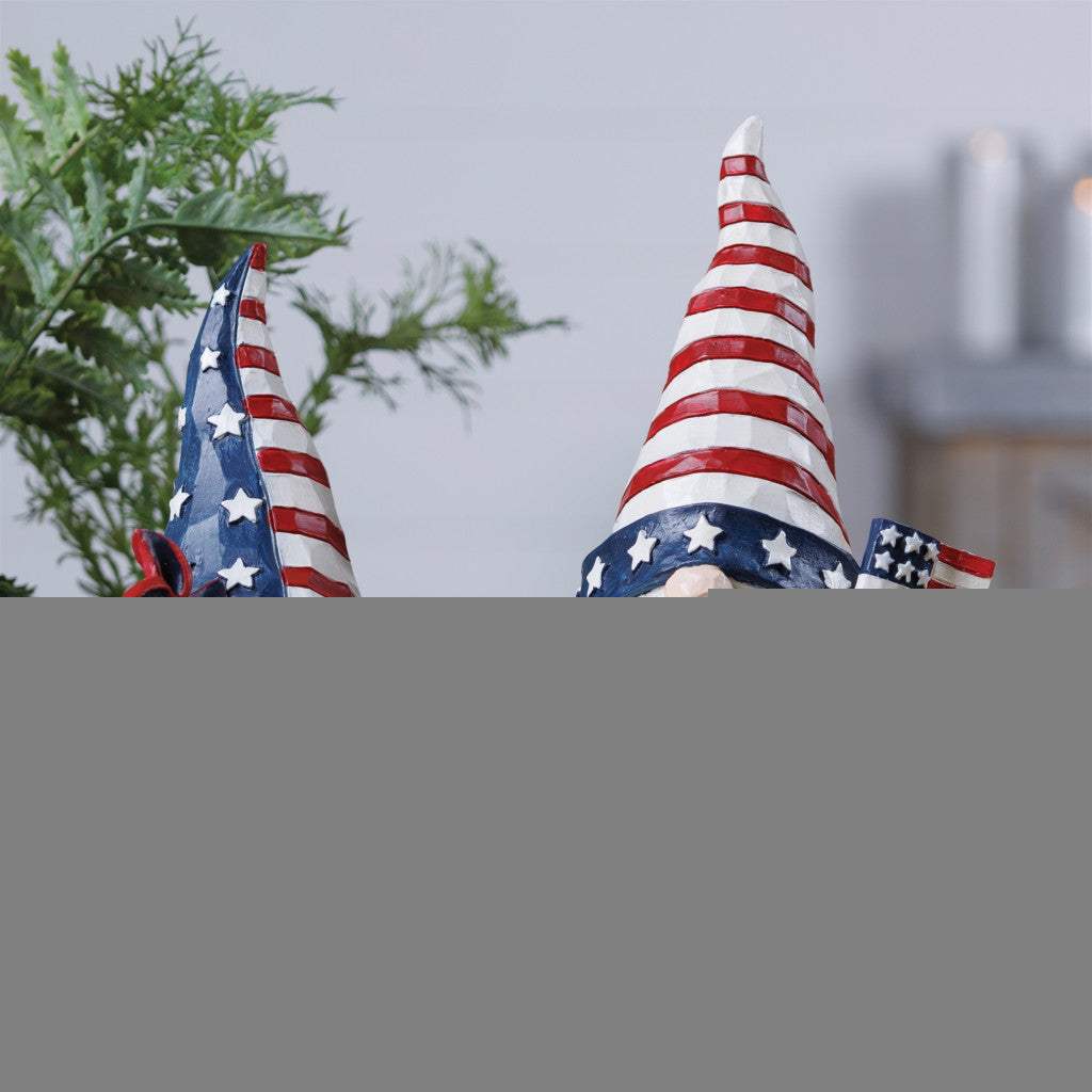 Set of Two Red White And Blue Polyresin Standing Gnomes - HomeRoots - Flyclothing LLC
