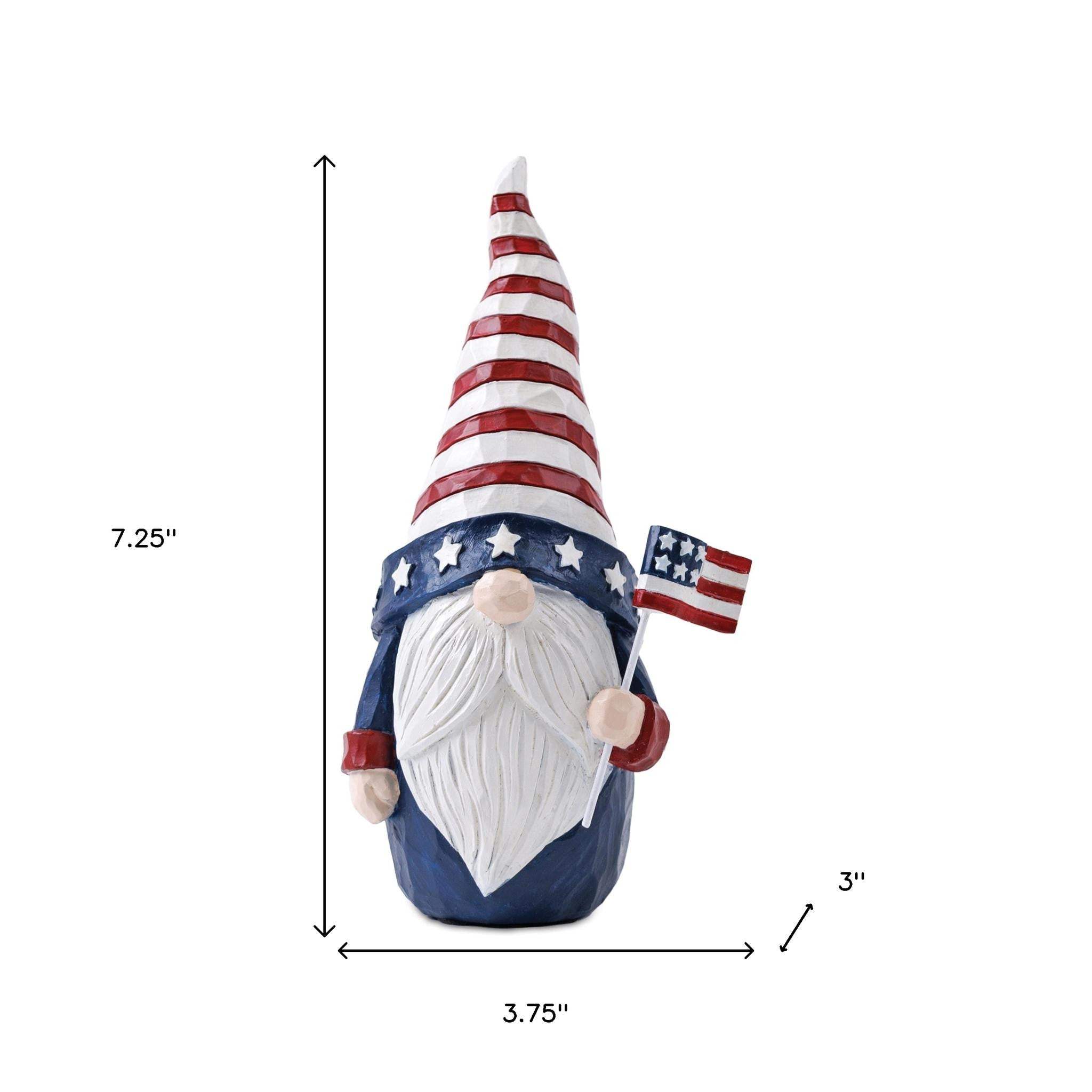 Set of Two Red White And Blue Polyresin Standing Gnomes - HomeRoots - Flyclothing LLC