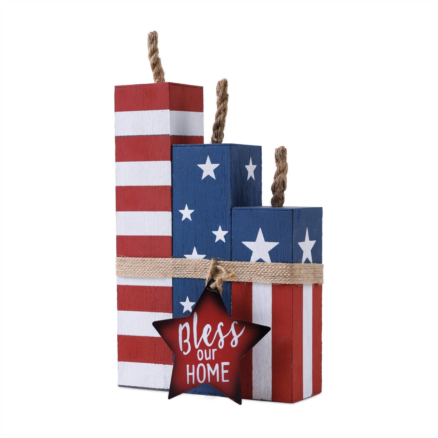 14" Red White And Blue Bless Our Home Tabletop Sign - HomeRoots - Flyclothing LLC