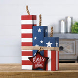 14" Red White And Blue Bless Our Home Tabletop Sign - HomeRoots - Flyclothing LLC