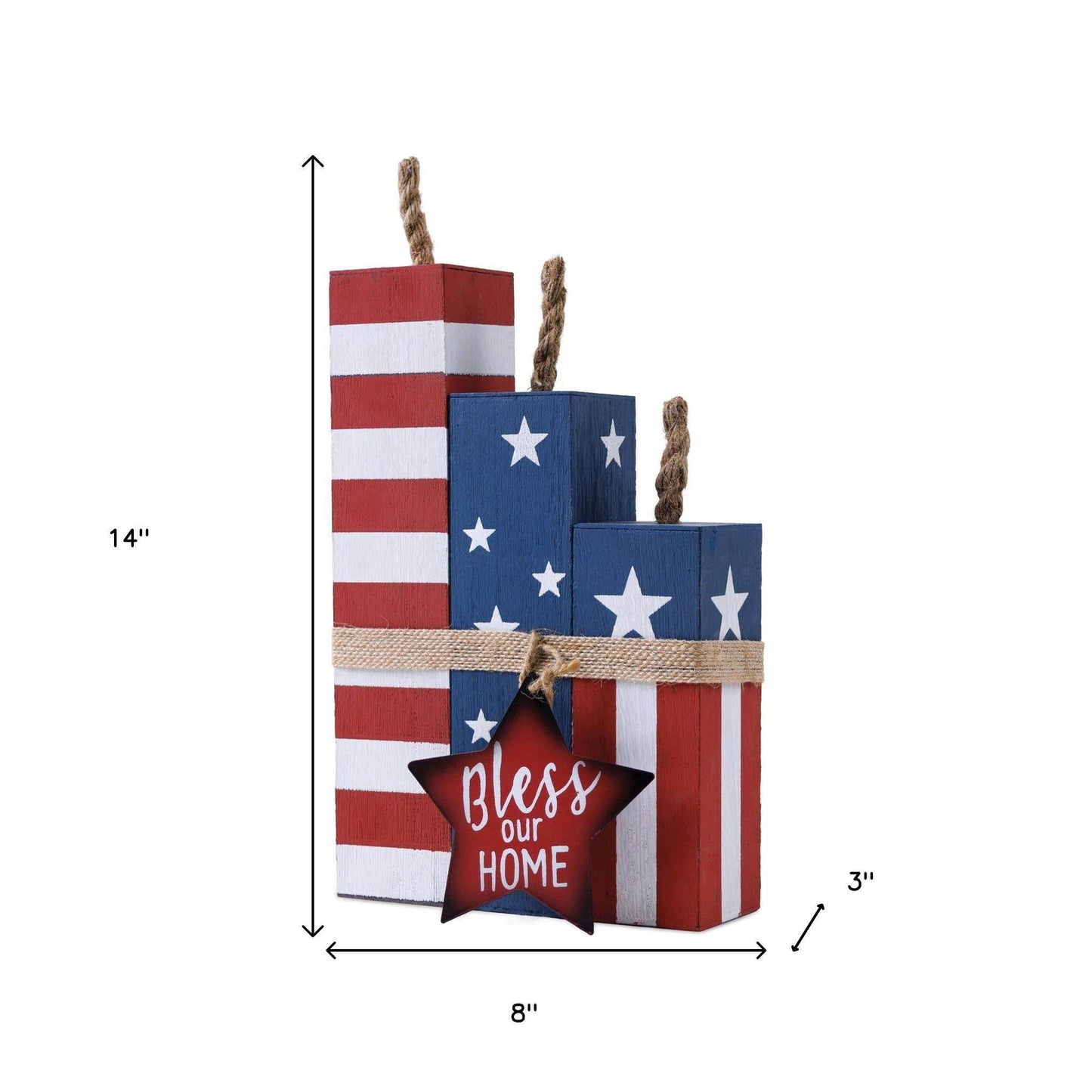 14" Red White And Blue Bless Our Home Tabletop Sign - HomeRoots - Flyclothing LLC