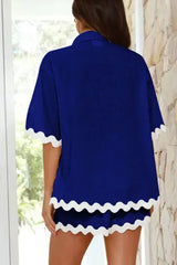 Contrast Trim Half Sleeve Top and Shorts Set - Trendsi - Flyclothing LLC