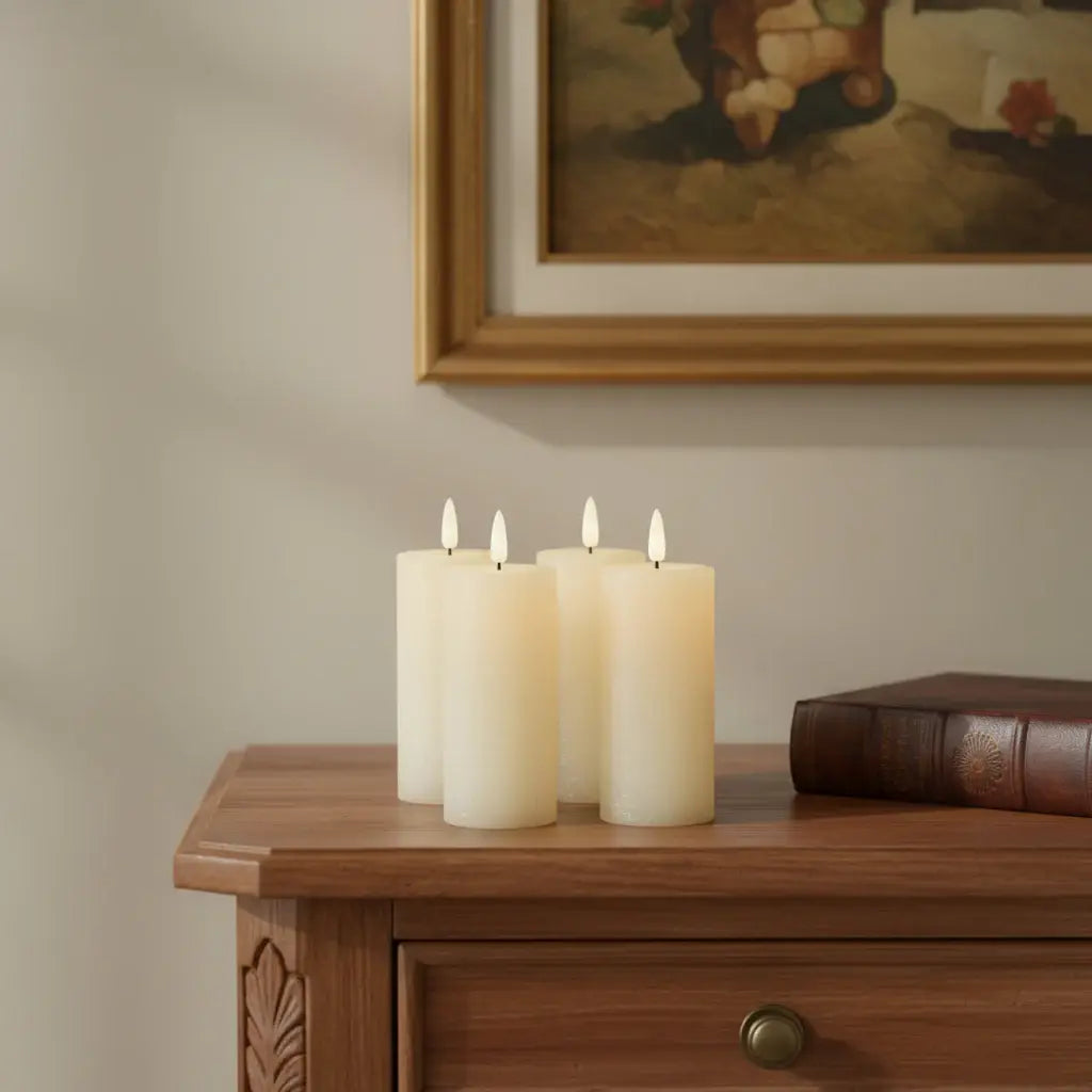 Set of Four Ivory Unscented Candle Flameless Pillar Candles - Homeroots - Flyclothing LLC