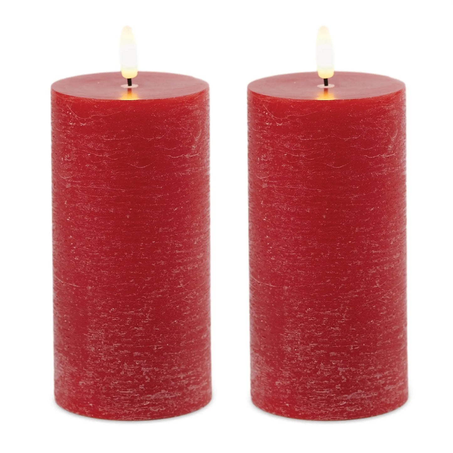 Set of Two Red Unscented Candle Flameless Pillar Candles - Homeroots - Flyclothing LLC