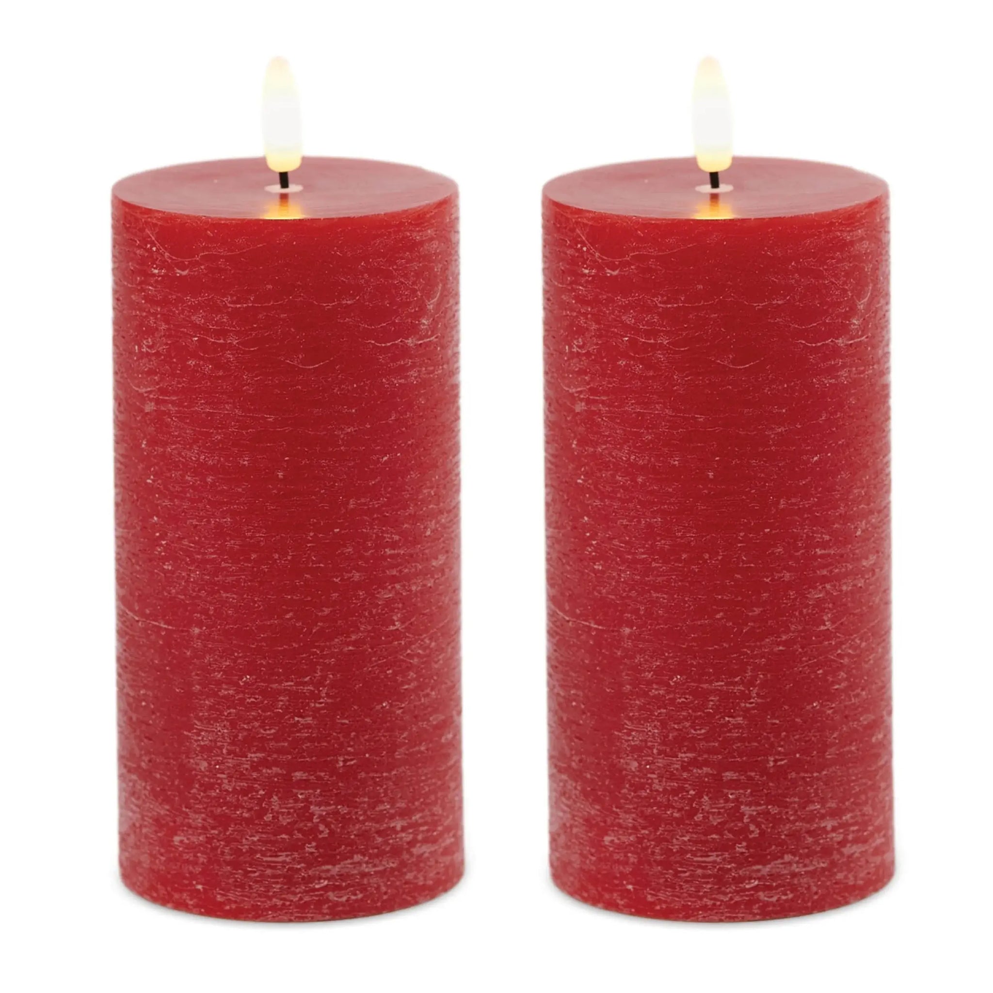 Set of Two Red Unscented Candle Flameless Pillar Candles - Homeroots - Flyclothing LLC