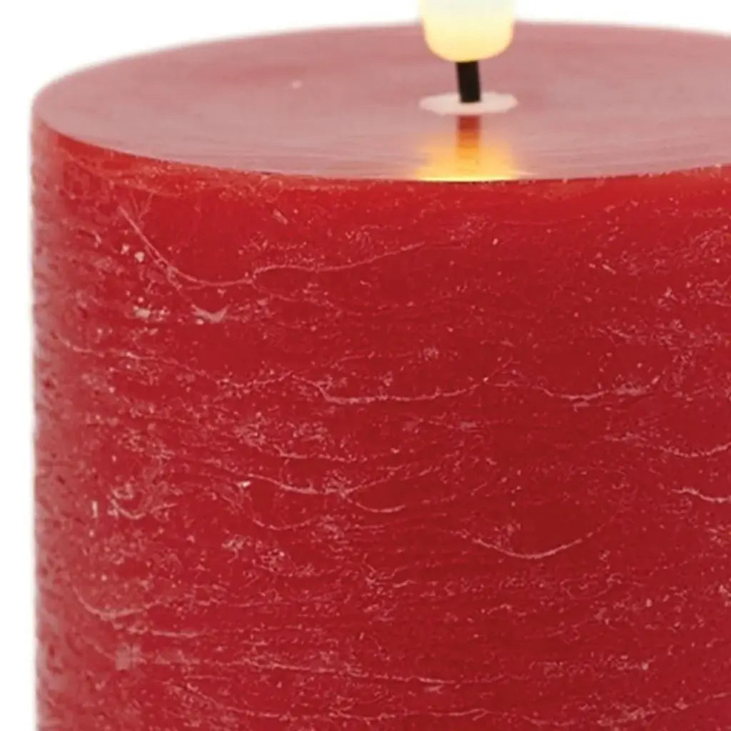 Set of Two Red Unscented Candle Flameless Pillar Candles - Homeroots - Flyclothing LLC