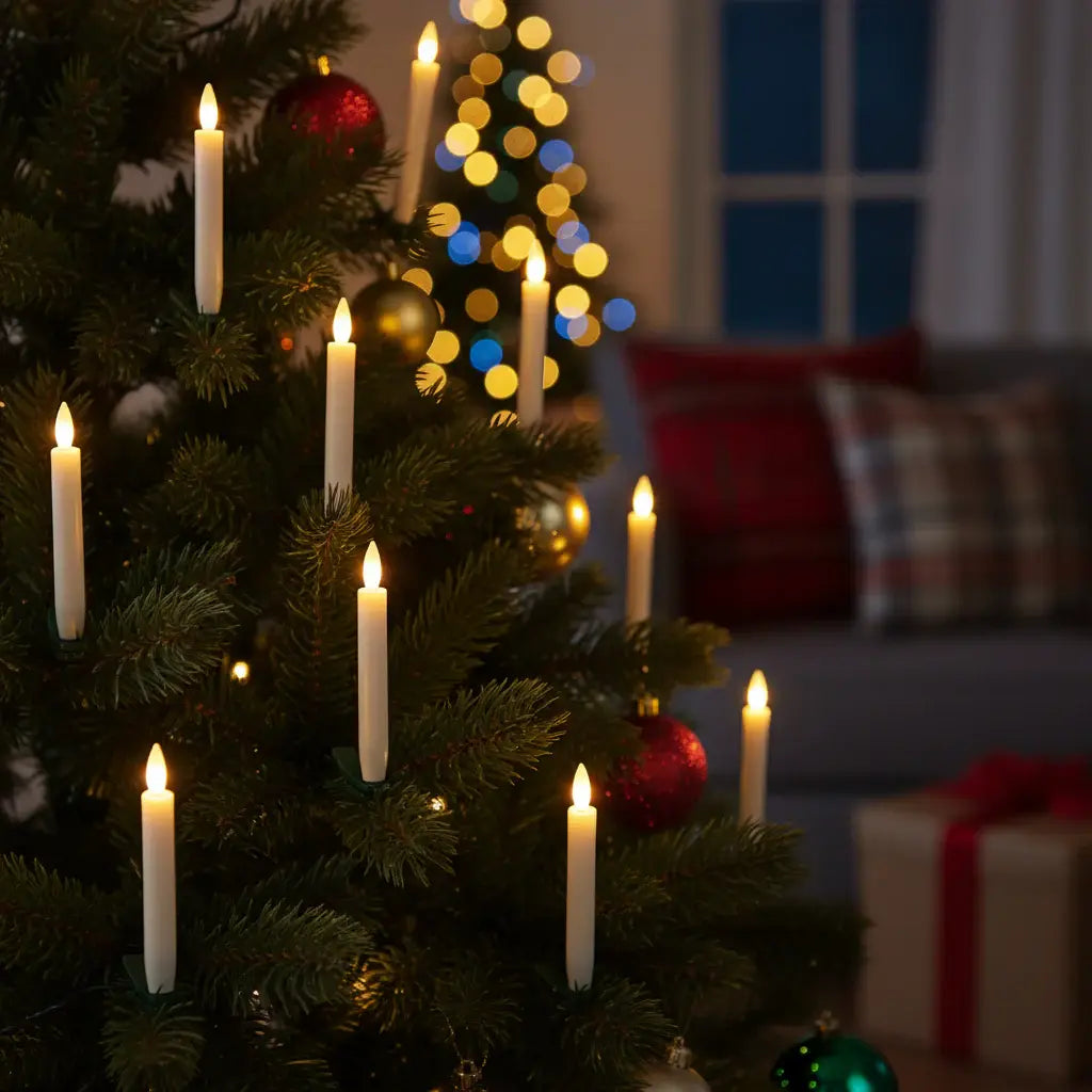 Set of Ten Beige Flameless Clip-On Christmas Taper Candles - Homeroots - Flyclothing LLC