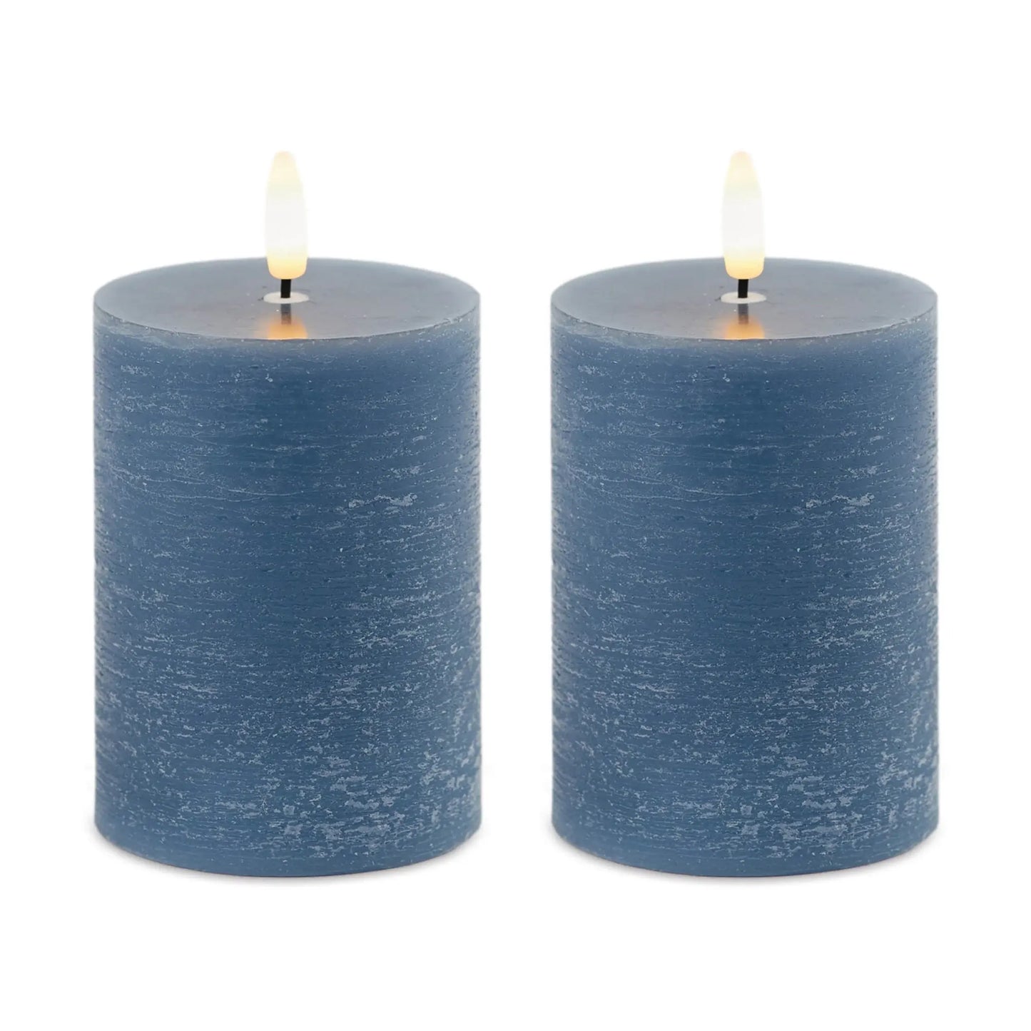 Set of Two Blue Unscented Candle Flameless Pillar Candles - Homeroots - Flyclothing LLC