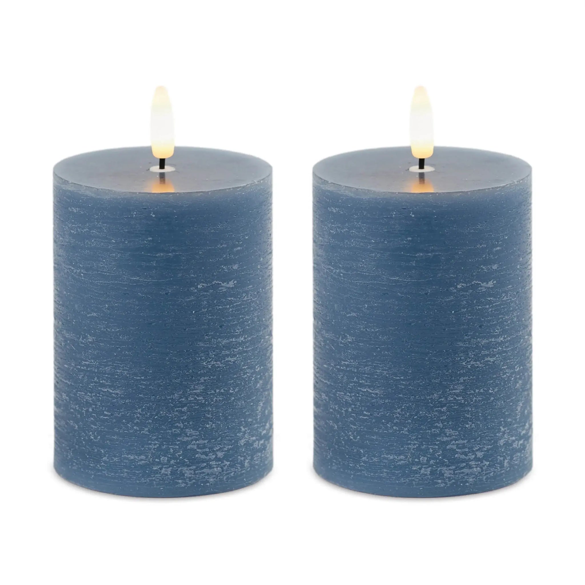 Set of Two Blue Unscented Candle Flameless Pillar Candles - Homeroots - Flyclothing LLC