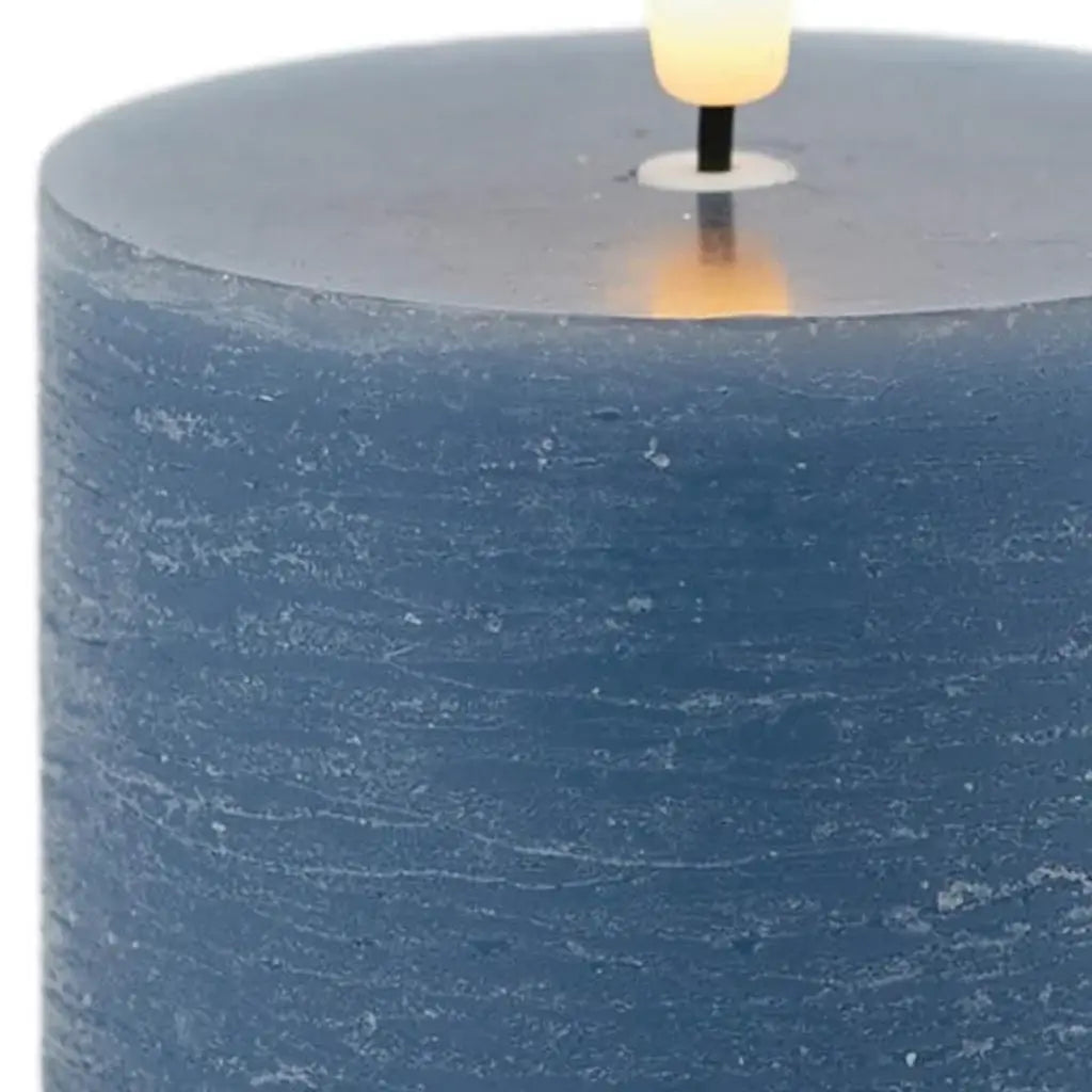 Set of Two Blue Unscented Candle Flameless Pillar Candles - Homeroots - Flyclothing LLC