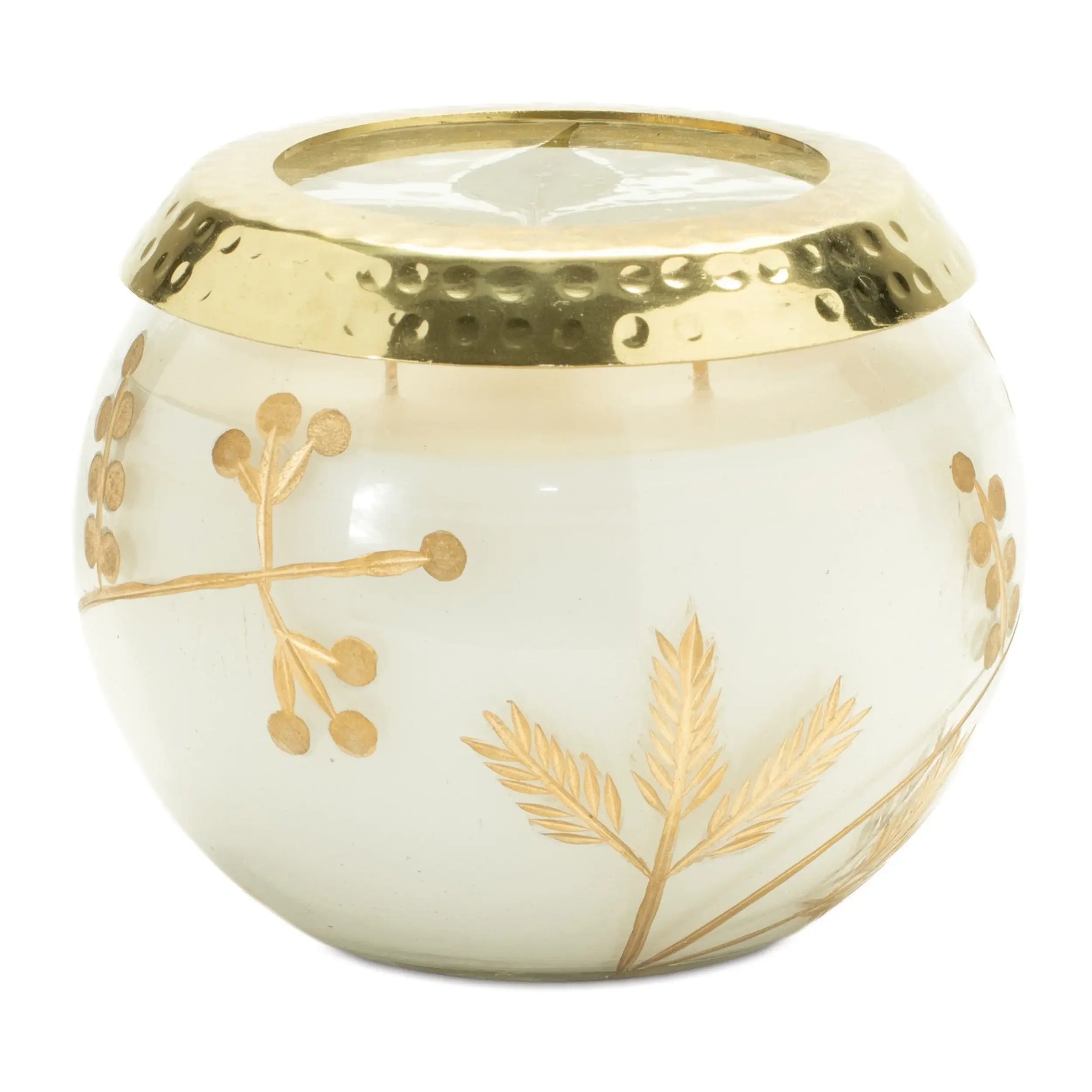 5" White Juniper Scented Two Wick Candle In Clear And Gold Glass Leaf Holder - Homeroots - Flyclothing LLC