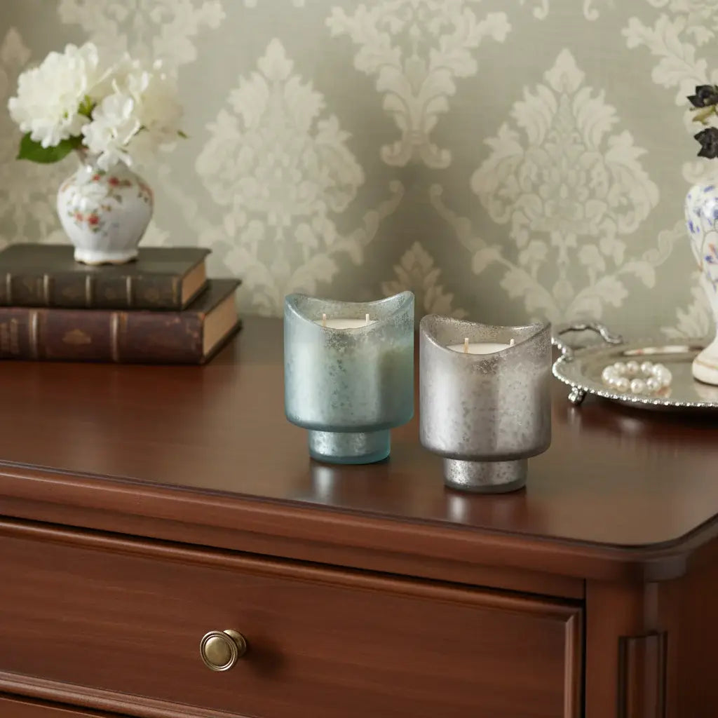 Set of Two White Currant Scented Two Wick Candles In Frosted Glass Holders - Homeroots - Flyclothing LLC