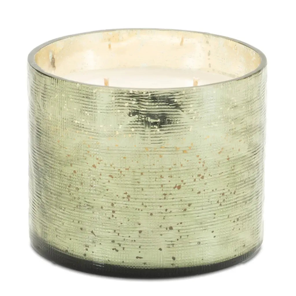 4" White Scented Two Wick Candle In Green Distressed Frosted Glass Holder - Homeroots - Flyclothing LLC
