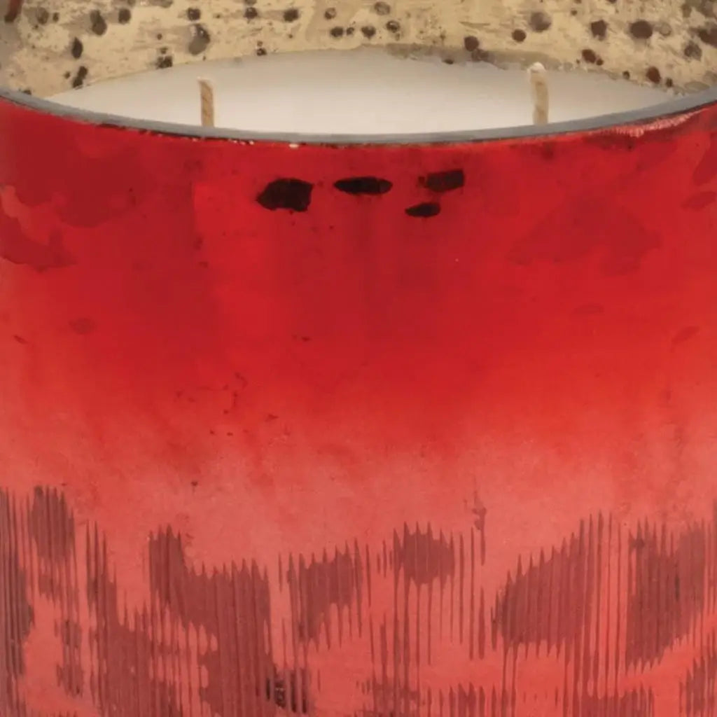 4" White Cranberry Scented Two Wick Candle In Red Distressed Frosted Glass Holder - Homeroots - Flyclothing LLC