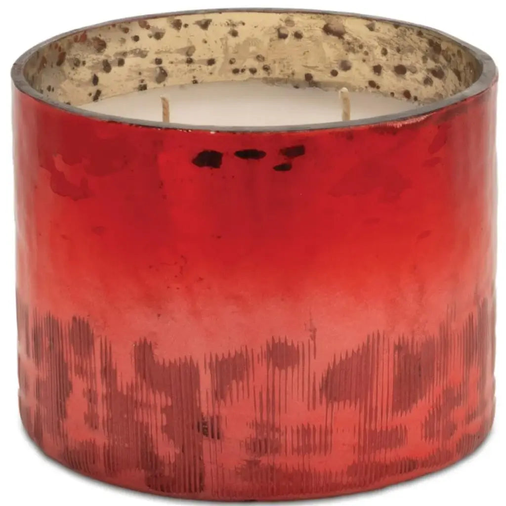 4" White Cranberry Scented Two Wick Candle In Red Distressed Frosted Glass Holder - Homeroots - Flyclothing LLC
