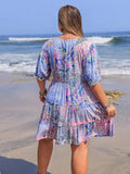 Plus Size Printed V-Neck Tiered Mini Dress - Trendsi