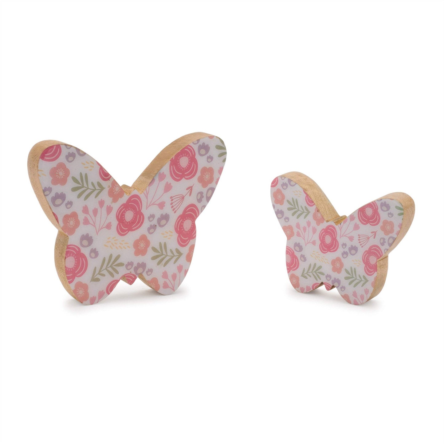 Set of Two White And Pink Wood Butterfly Tabletop Sculptures - HomeRoots - Flyclothing LLC