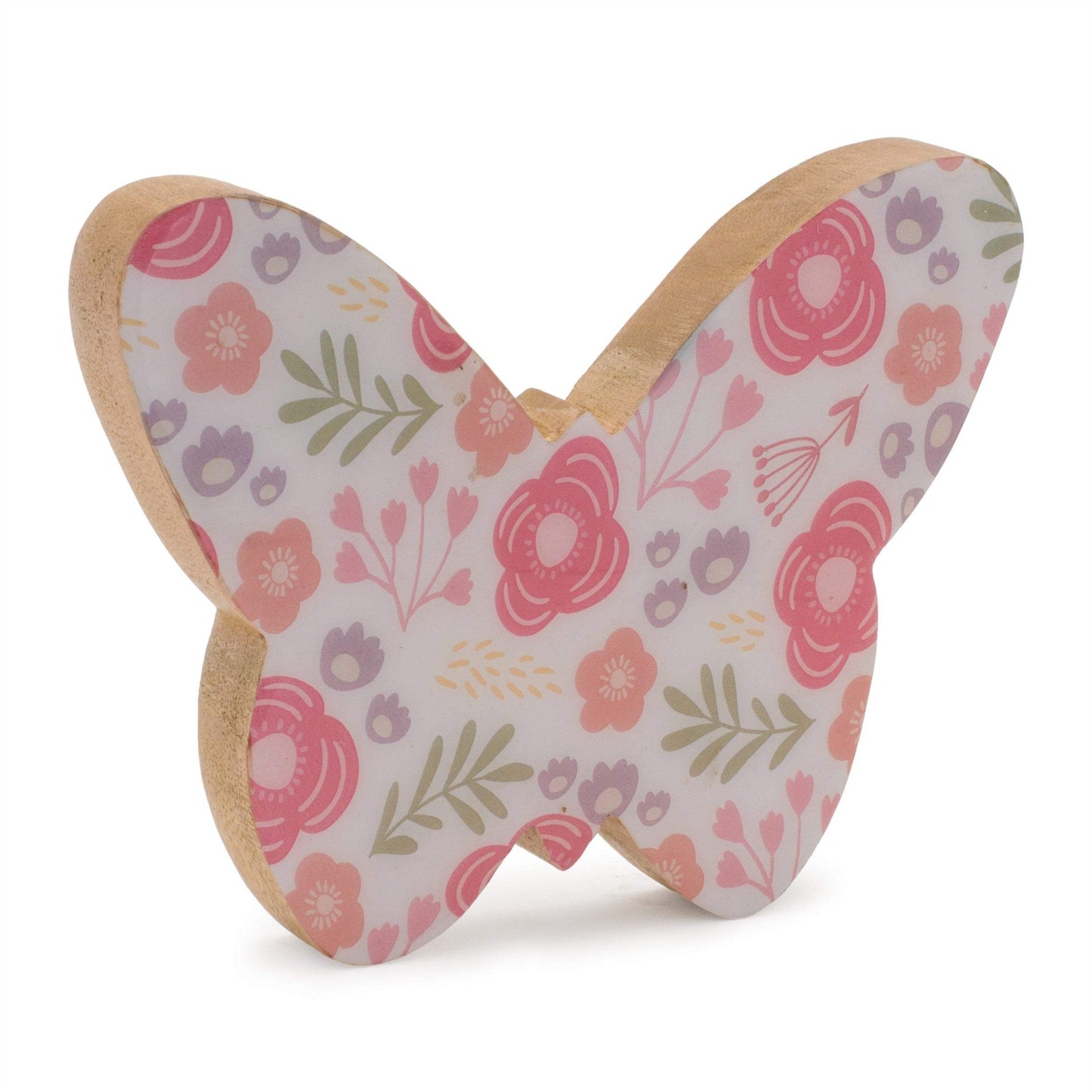 Set of Two White And Pink Wood Butterfly Tabletop Sculptures - HomeRoots - Flyclothing LLC