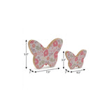 Set of Two White And Pink Wood Butterfly Tabletop Sculptures - HomeRoots - Flyclothing LLC