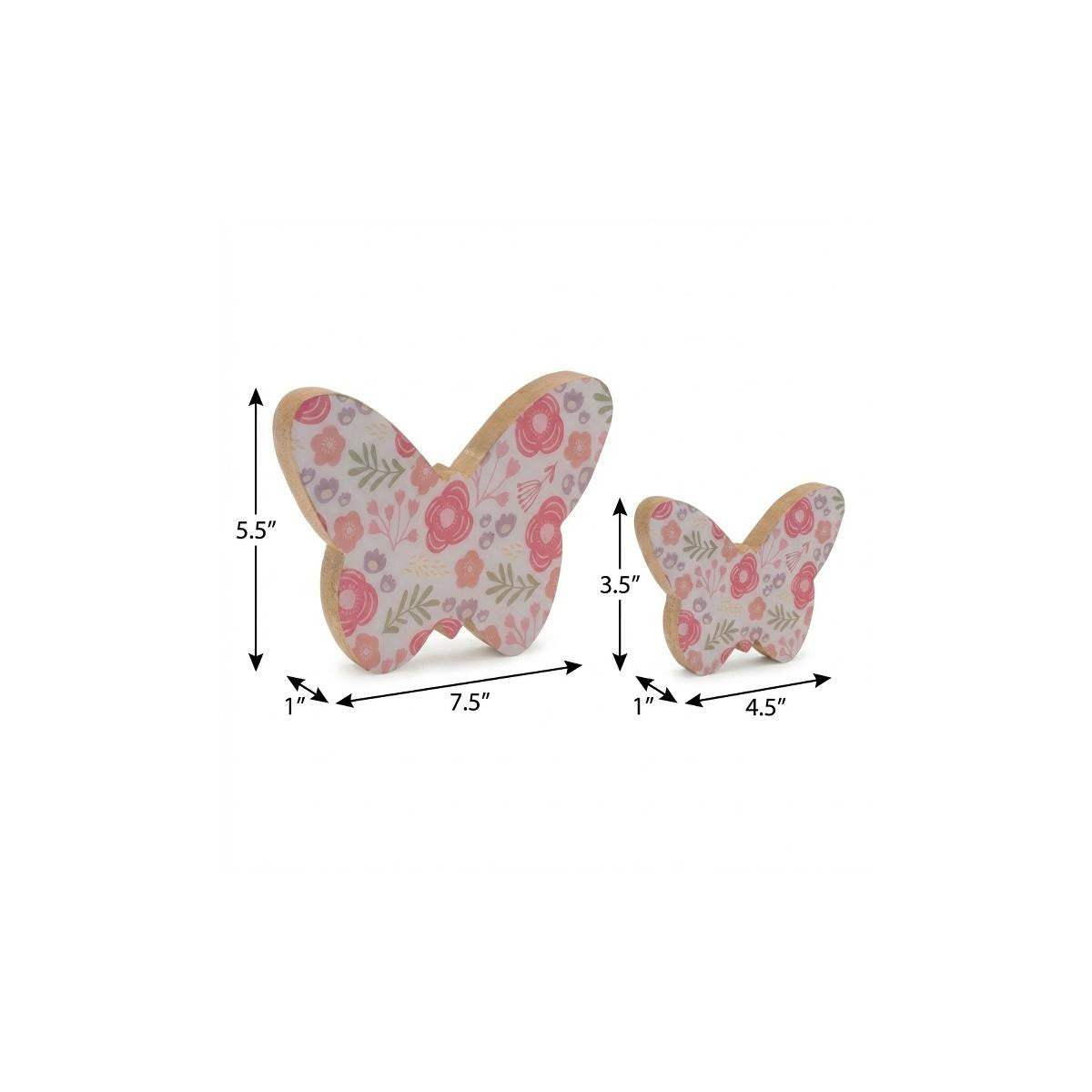 Set of Two White And Pink Wood Butterfly Tabletop Sculptures - HomeRoots - Flyclothing LLC