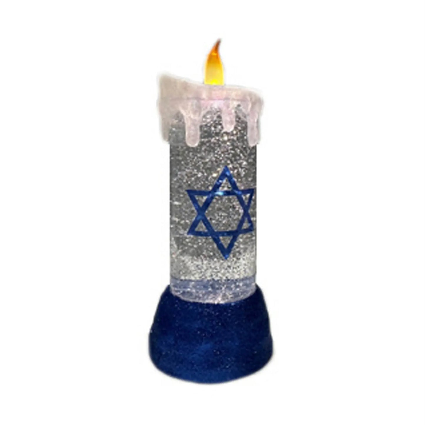 10" Blue And White Flameless Hanukkah Pillar Candle With Snow Globe - Homeroots - Flyclothing LLC