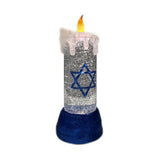 10" Blue And White Flameless Hanukkah Pillar Candle With Snow Globe - Homeroots - Flyclothing LLC