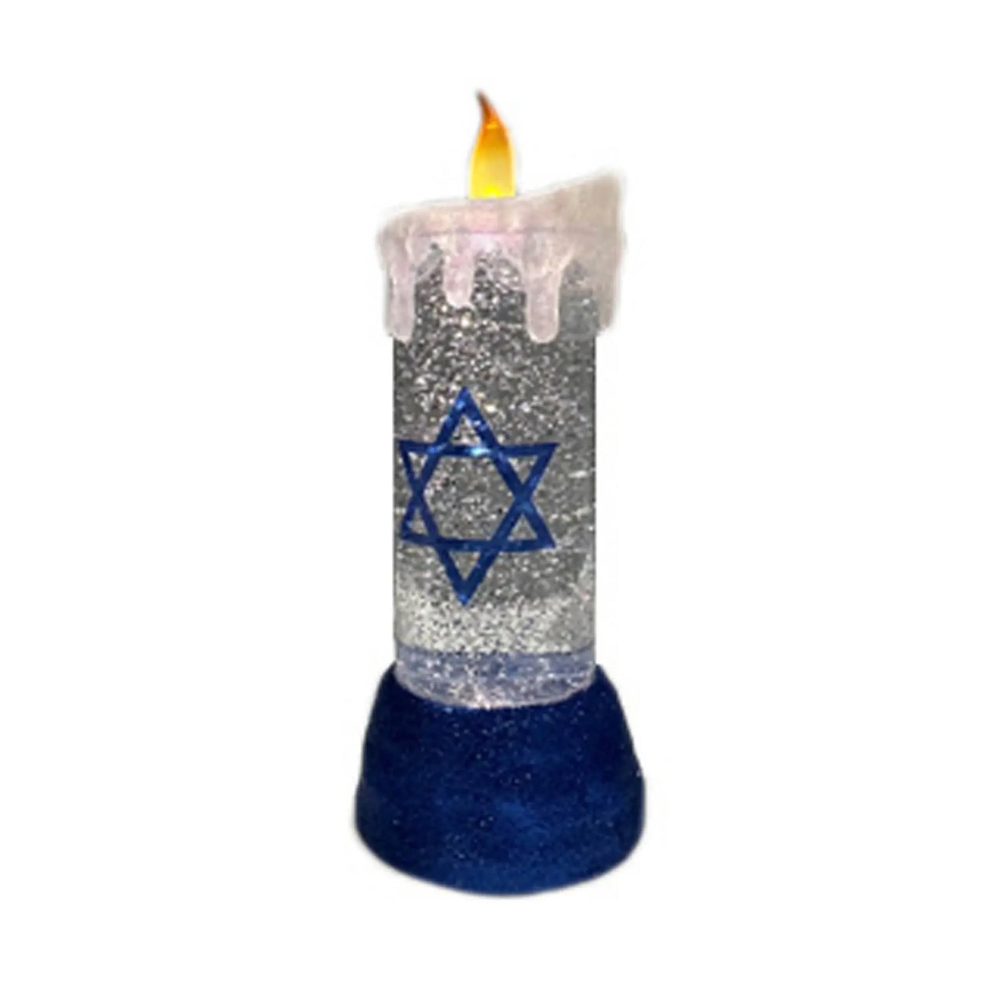 10" Blue And White Flameless Hanukkah Pillar Candle With Snow Globe - Homeroots - Flyclothing LLC