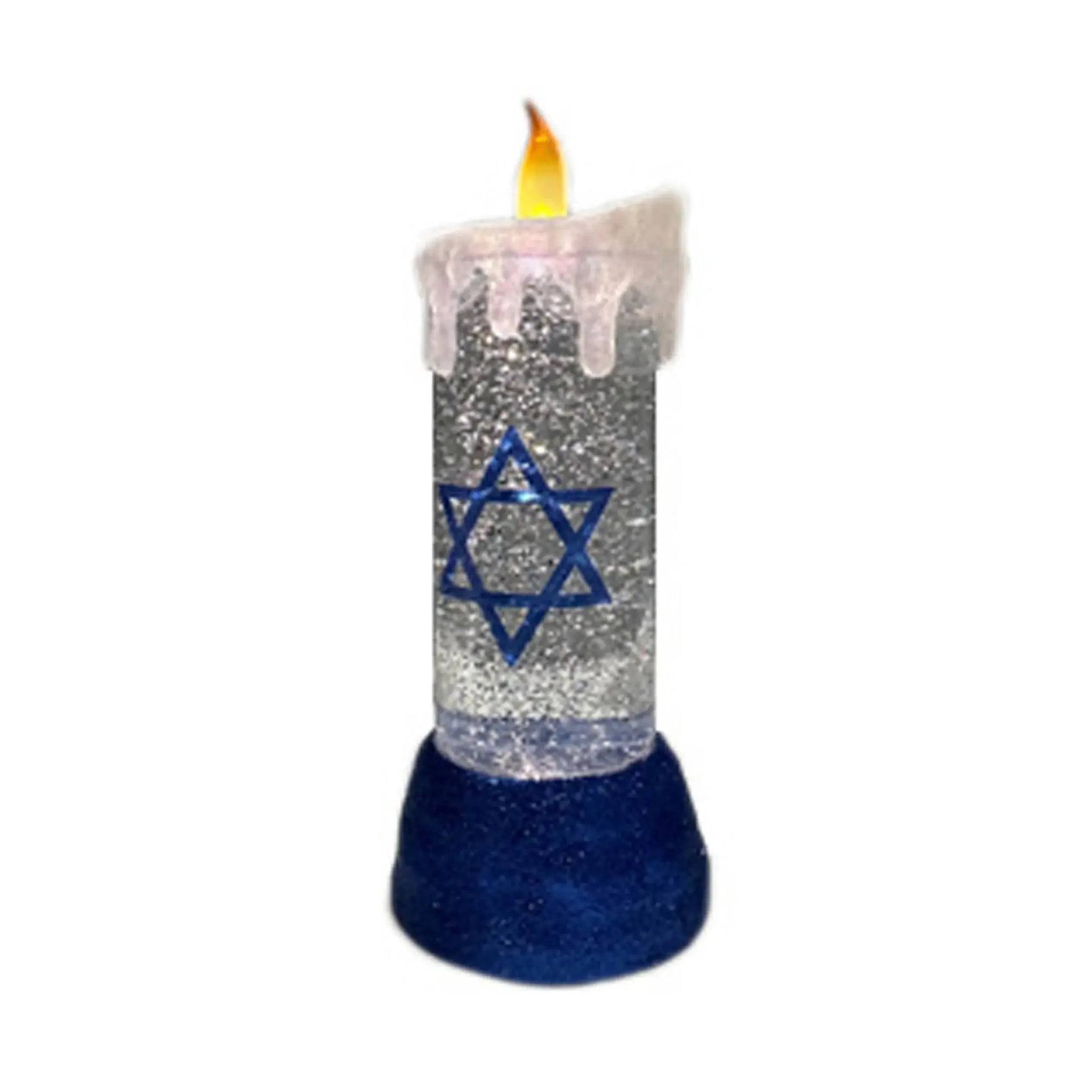 10" Blue And White Flameless Hanukkah Pillar Candle With Snow Globe - Homeroots - Flyclothing LLC