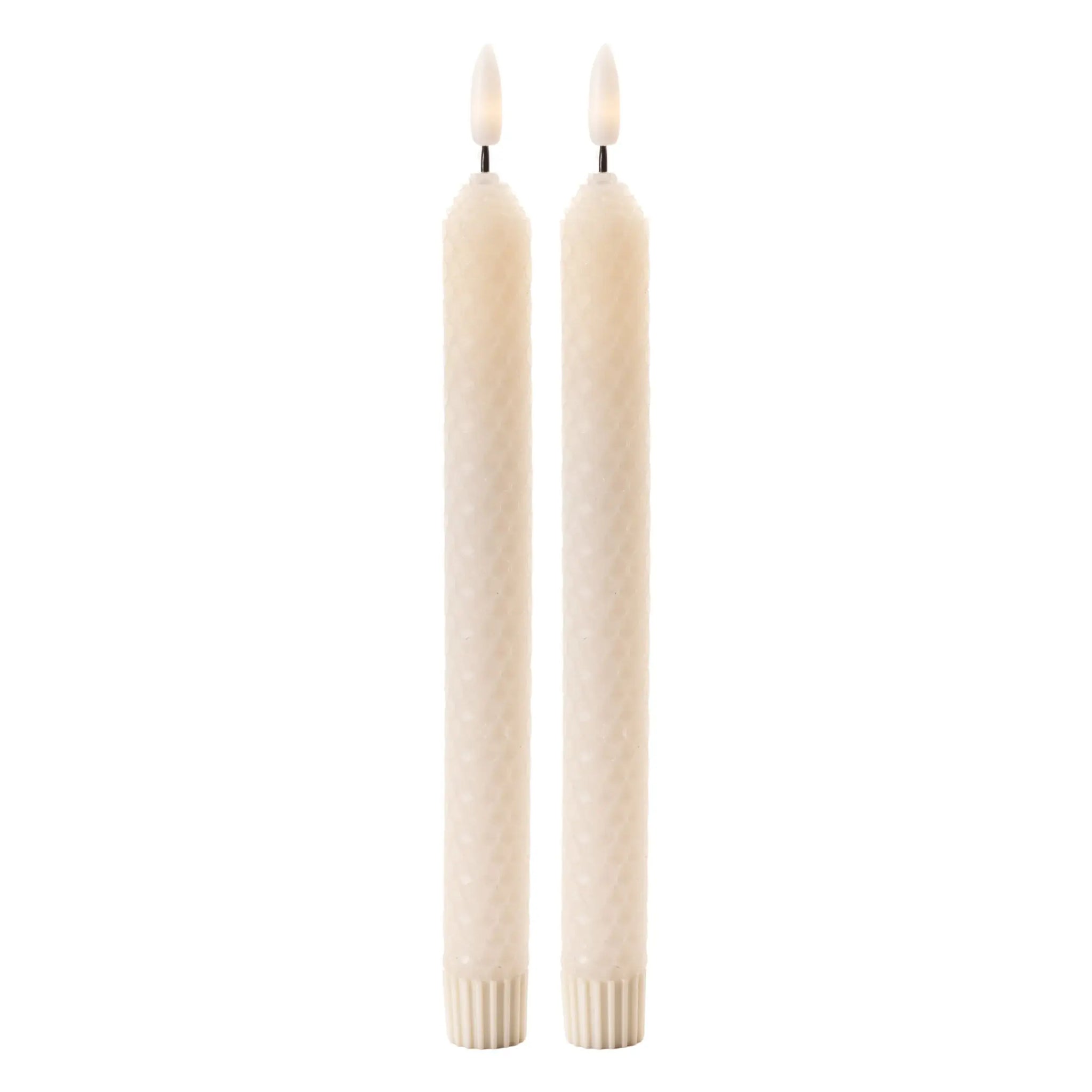 Set of Two Beige Flameless Taper Candles - Homeroots - Flyclothing LLC